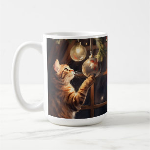 WATERCOLOR TABBY KITTEN WITH CHRISTMAS BALLS COFFEE MUG