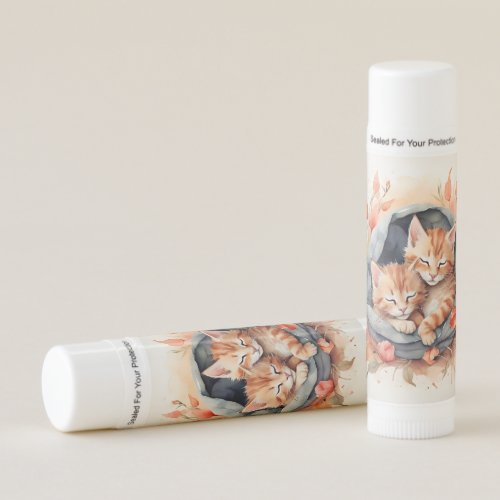 Watercolor Tabby Kittens Sleeping Flowers Blank Lip Balm