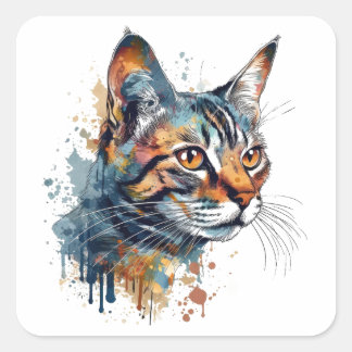 Watercolor tabby square sticker