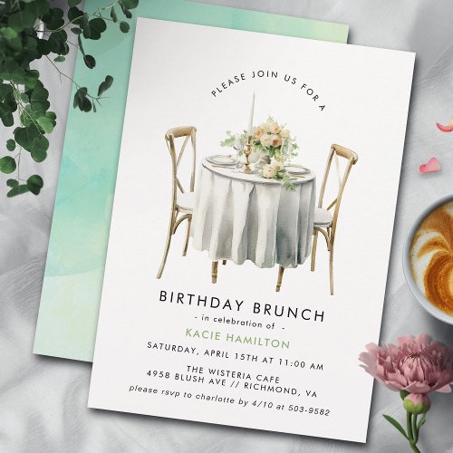 Watercolor Table  Cute Modern Birthday Brunch Invitation