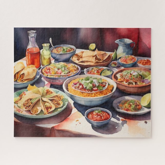 Watercolor Table Of Mexican Food Jigsaw Puzzle (Horizontal)