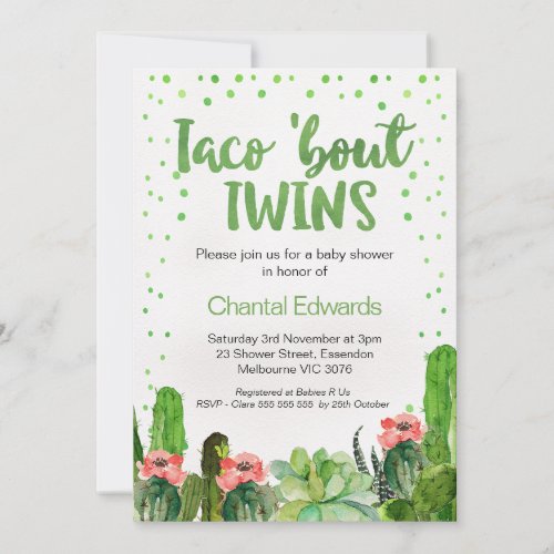 Watercolor Taco Bout Twins Fiesta Baby Shower Invitation