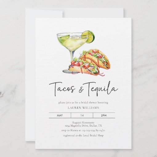 Watercolor Tacos & Tequila Bridal Shower Invitation Zazzle