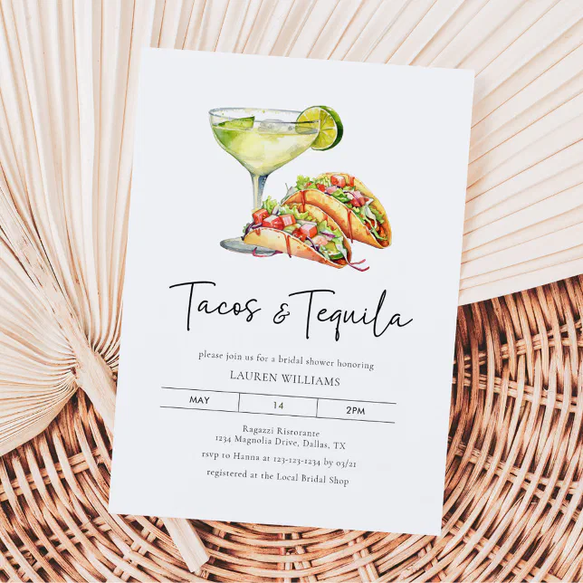 Watercolor Tacos & Tequila Bridal Shower Invitation Zazzle