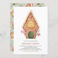 Watercolor Tall Gingerbread House Holiday Party Invitation