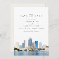 Watercolor Tampa Florida Skyline Save the Date