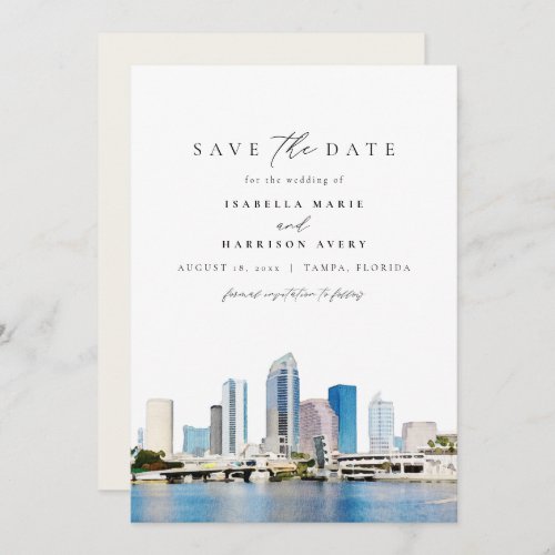 Watercolor Tampa Florida Skyline Save the Date Invitation