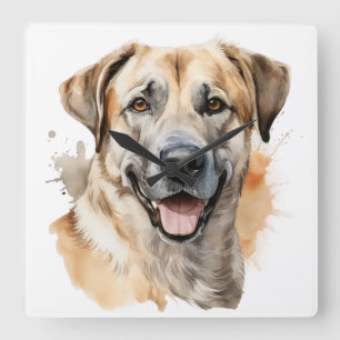 WATERCOLOR TAN ANATOLIAN SHEPHERD DOG SQUARE WALL CLOCK