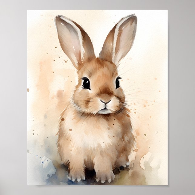 Watercolor Tan Baby Bunny Rabbit Nursery Poster (Front)