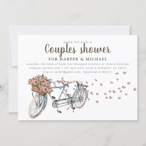 Watercolor Tandem bicycle couples shower Invitation