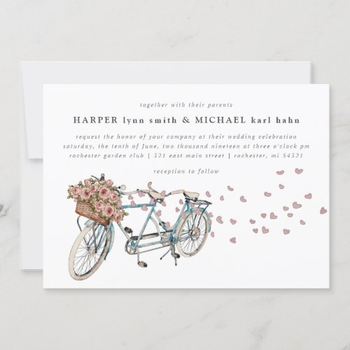 Watercolor Tandem bicycle wedding Invitation