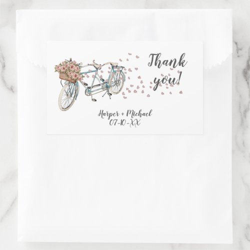 watercolor tandem bike thank you  rectangular sticker