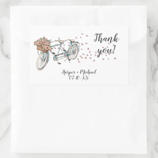 watercolor tandem bike thank you rectangular sticker | Zazzle
