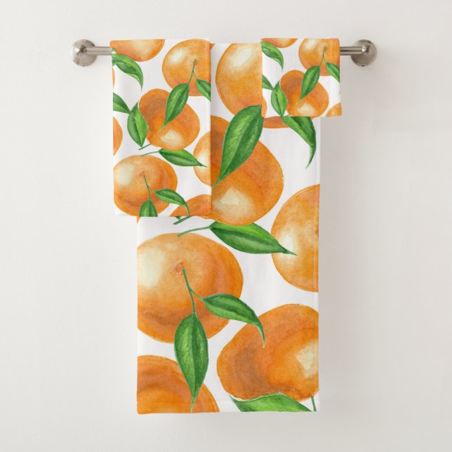Watercolor tangerines bath towel set (Insitu)