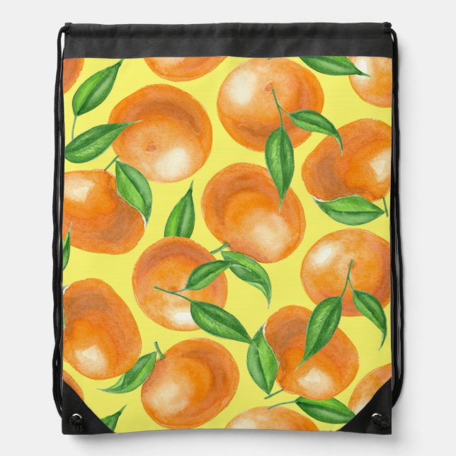 Watercolor tangerines drawstring bag (Front)