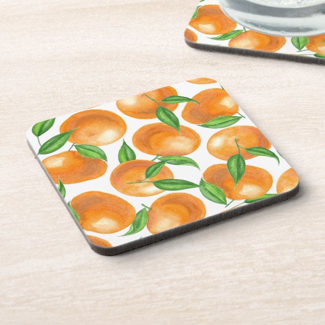 Watercolor tangerines drink coaster (Left Side)