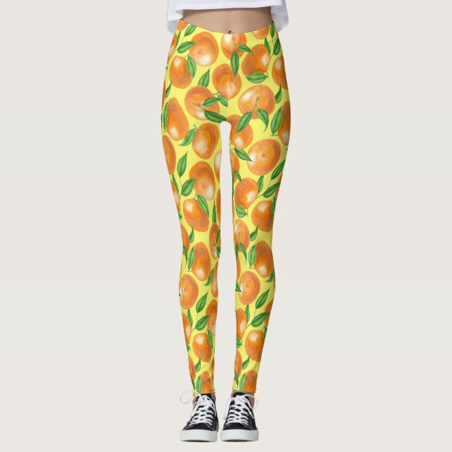 Watercolor tangerines leggings (Front)