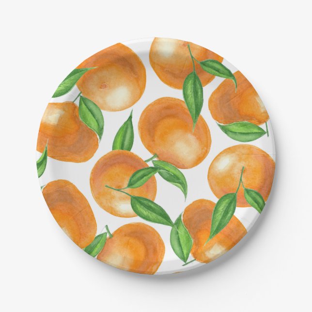 Watercolor tangerines paper plates (Front)