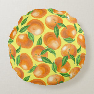 Watercolor tangerines round pillow