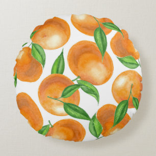 Watercolor tangerines round pillow