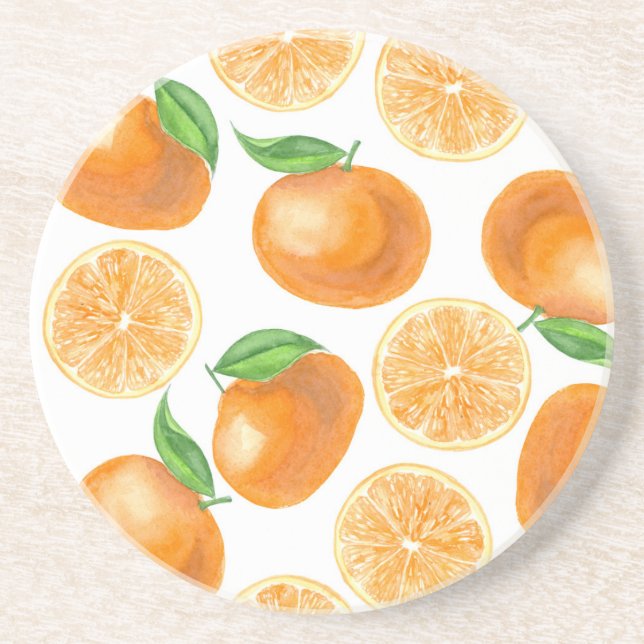 Watercolor tangerines sandstone coaster (Front)