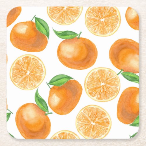 Watercolor tangerines square paper coaster