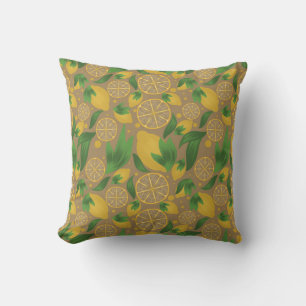 Watercolor Taupe Citrus Lemon Fruit Throw Pillow