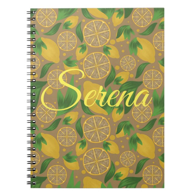 Watercolor Taupe Lemon Fruit Personalized Notebook (Front)