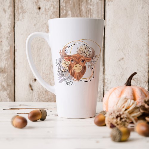 Watercolor Taurus Astrology Zodiac Sign  Monogram Latte Mug