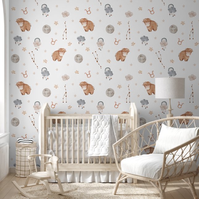 Watercolor Taurus Zodiac Nursery Wallpaper (Kids)