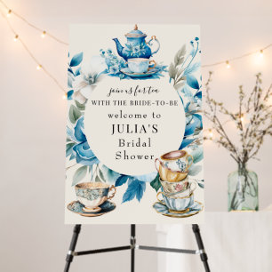Watercolor Tea Blue Floral Bridal Shower Welcome Foam Board