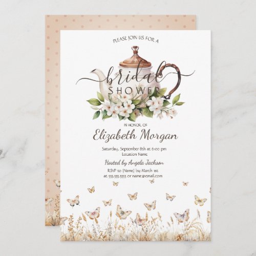 Watercolor Tea Cup Meadow Butterflies  Invitation