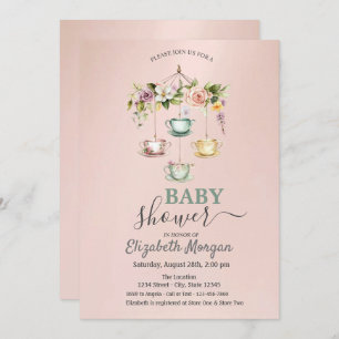 Watercolor Tea cups Floral Baby Shower Invitation
