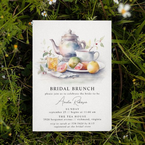 Watercolor Tea  Cute Elegant Modern Bridal Brunch Invitation
