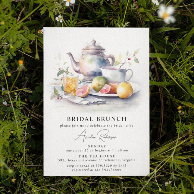 Watercolor Tea | Cute Elegant Modern Bridal Brunch Invitation (Creator Uploaded)