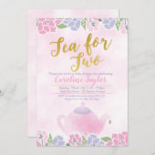 Watercolor Tea for Two Baby Shower Pink Gold Invitation (Front/Back)