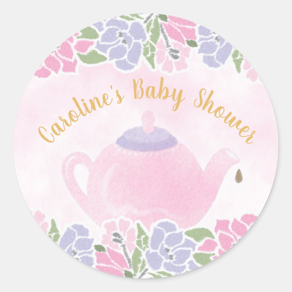 Watercolor Tea Party Baby Shower Classic Round Sticker