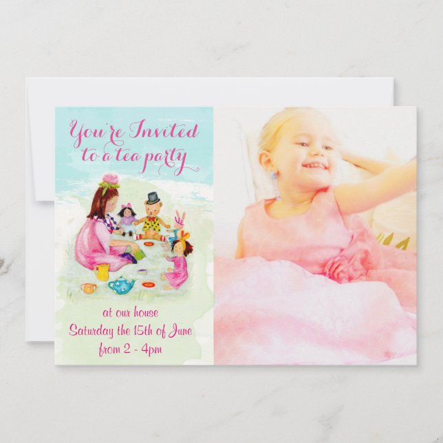 Watercolor Tea Party Birthday Invite (Front)