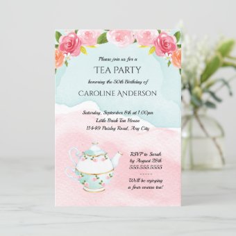 Watercolor Tea Party Birthday Party Invitation | Zazzle