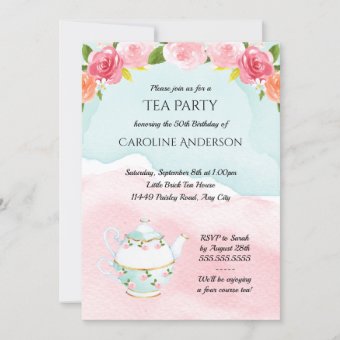 Watercolor Tea Party Birthday Party Invitation | Zazzle