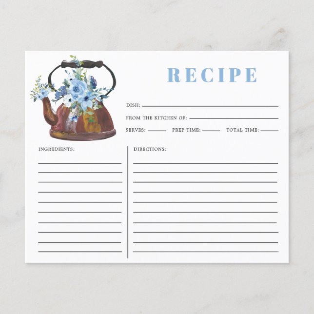 Watercolor Tea Party Bridal Shower Recipe Cards (Front)