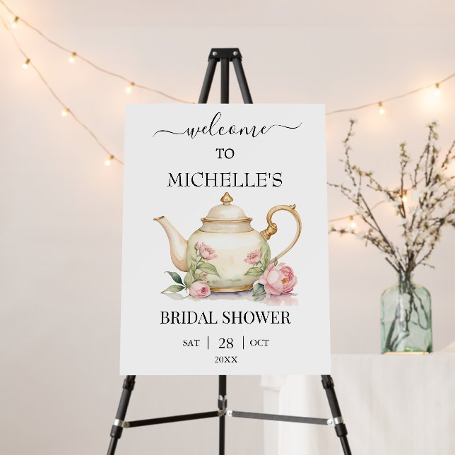 Watercolor Tea Party Bridal Shower Welcome Sign    (In Situ (Stand))