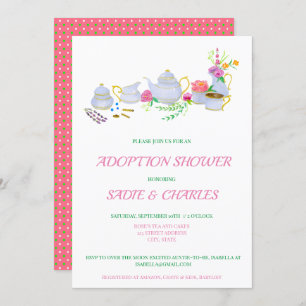 Watercolor Tea Set Adoption Baby Shower Invitation