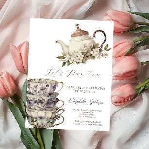 Watercolor Tea Set Cup Teapot Floral Bridal Shower Invitation