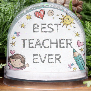 Watercolor Teacher Heart Cute Doodle Appreciation Snow Globe