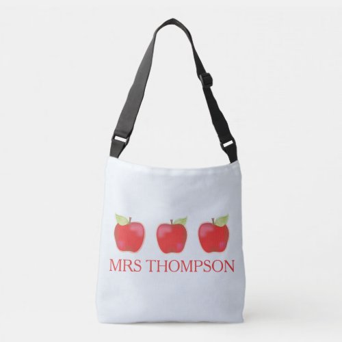Watercolor Teacher Whimsical Red Apple Cute Crossbody Bag