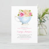 Watercolor Teacup Bouquet Flowers Baby Shower Invitation (Standing Front)