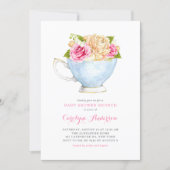 Watercolor Teacup Bouquet Flowers Baby Shower Invitation (Front)