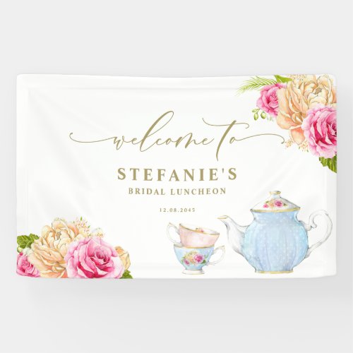 Watercolor Teacup Floral Bridal Luncheon Tea Party Banner