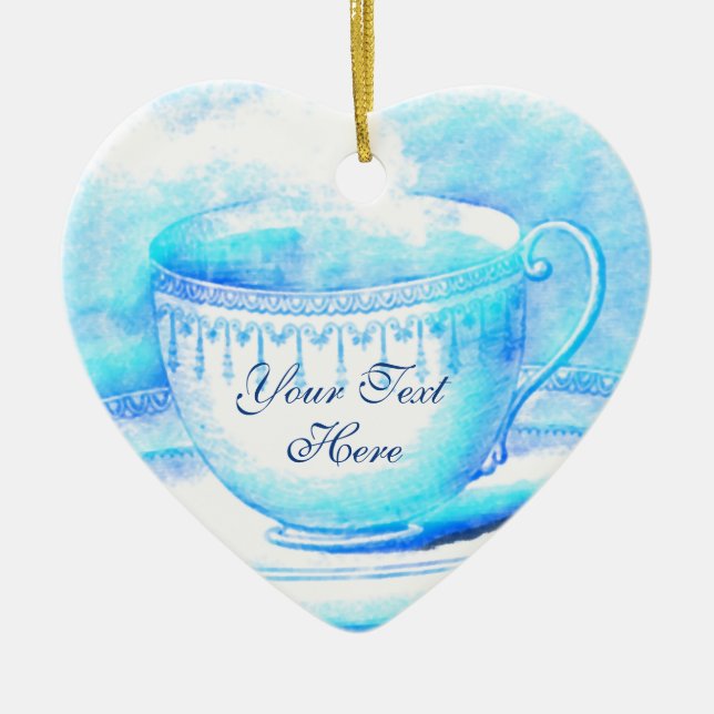 Watercolor Teacup Personalized Ornament (Front)